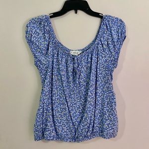 Pink Rose Blue Flowery Pattern Blouse